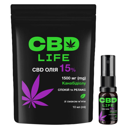 Олія з канабідіолом, CBD-масло 15%, CBD life, спокій і розслаблення, канабідіол 1500 мг, зі смаком м'яти, 10 мл